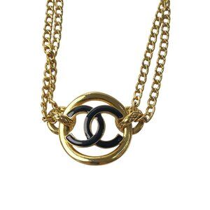 CHANEL Authentic Black Logo Necklace